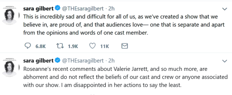 “Roseanne” Star & Producer Sara Gilbert on Cancellation:  “Roseanne’s comments are abhorrent”