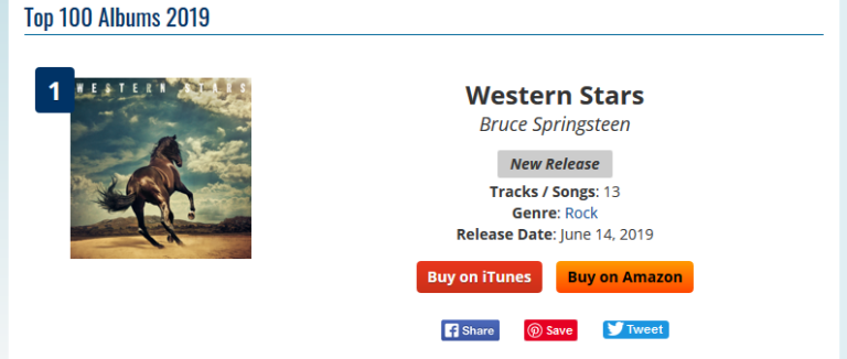 Chart Update: Bruce Springsteen’s “Western Stars” Overtakes Madonna’s “Madame X” At Number 1