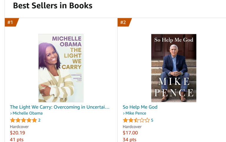 Michelle Obama’s New Book At Number 1 on Amazon, Holds off Mike Pence’s Faux Apologia