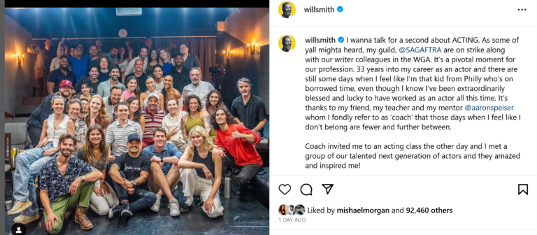 Will Smith’s Delusional Post About the SAG Strike Pictures Him Surrounded by Non-Black Actors, Offers No Apology for Hitting Union Member