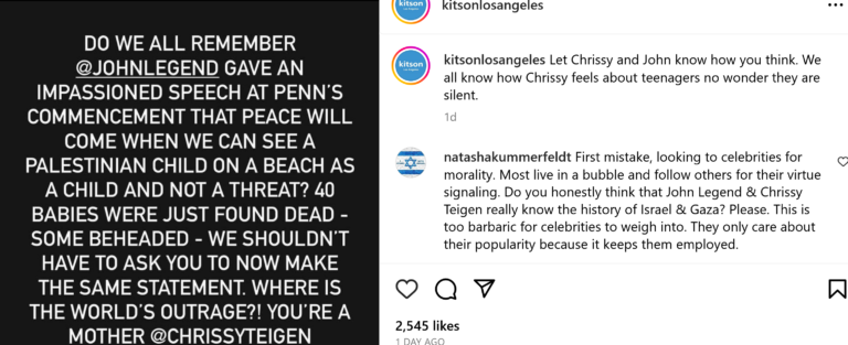 John Legend, Chrissy Teigen Under Attack from LA Hot Chic Boutique, Kitson, Over Israel, Middle East