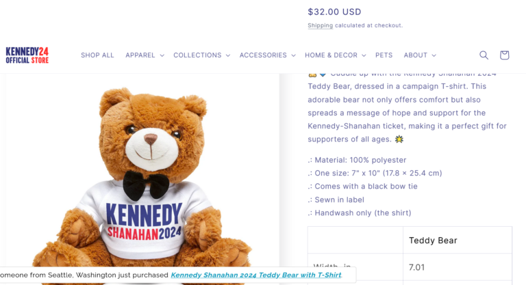 Kennedy Campaign Website Offers Teddy Bear to Buy, Not to Kill and Leave in Central Park