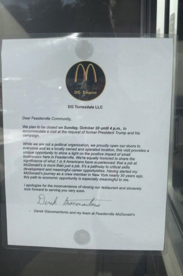 Trump Campaign Closed Down McDonald’s for Staged Fry Cook Stunt, Store Not Open Per Owner’s Letter